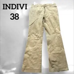 INDIVI【38】ベージュ　コットン　ポリウレタン　デニムパンツ　ストレート