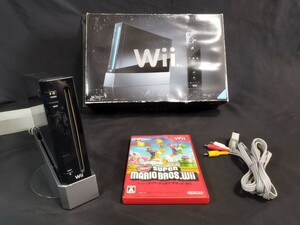 ★美品 中古 任天堂 Nintendo Wii 本体 セット ニンテンドー ウィー 現状品 ブラック スーパーマリオ ソフト 付き★他にホワイト有り