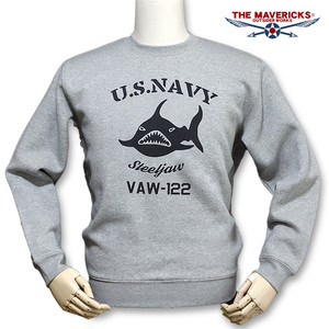 THEMAVERICKS ブランド ミリタリー スウェットトレーナー M メンズ 長袖 10oz 厚手 裏起毛 NAVY 米海軍 SteelJaw ジョーズ 杢グレー