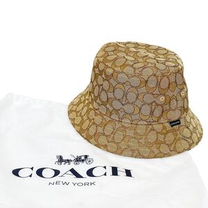 R♪ タグ付き未使用 COACH コーチ シグネチャー バケットハット サファリハット S/SX 帽子 ポリエステル×コットン レディース CB707