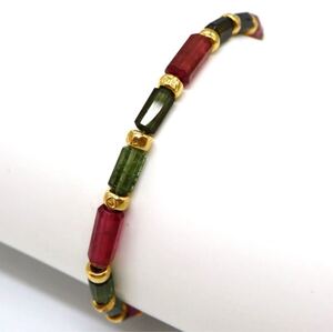 SALE品!!1円〜!!良品!!▲K18 天然マルチカラートルマリンブレスレット▲D 約4.4g 約17.5cm bracelet tourmaline jewelry EA0/EA0 C64