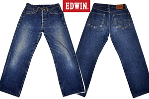 K-3646★美品★EDWIN エドウィン 505X 4505★復刻 ヴィンテージ加工 濃紺インディゴ染め 赤耳 セルビッチデニム ストレートジーンズ W-30