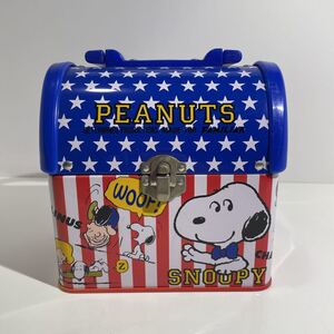 当時物 PEANUTS SNOUPY スヌーピー 缶 ケース アメリカ国旗