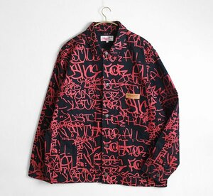 良品 COMME des GARCONS SHIRT × SUPREME ◆Cotton Painted Canvas Chore Coat カバーオール 黒×赤 コムデギャルソン シュプリーム /ZX18