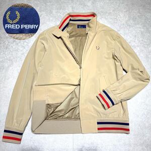 美品●FRED PERRY × BEAMS フレッドペリー ビームス別注 ハリントンジャケット スイングトップ 刺繍 ロゴ ブルゾン トリコロール メンズ M