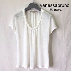 vanessabruno リネン カットソー Tシャツ ホワイト 白 麻 100% S M ヴァネッサブリューノ Uネック