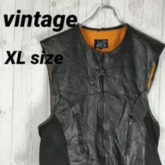 ヴィンテージ レザー ベスト ジャケット 本革 黒 ブラック 90s XL