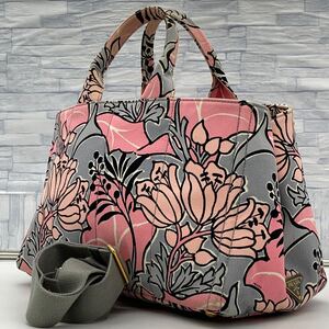 【幻の逸品】美品 PRADA プラダ カナパ 2way ハンドバッグ トート 花柄 B2642B 三角プレート ロゴ ショルダーバッグ フラワー レディース