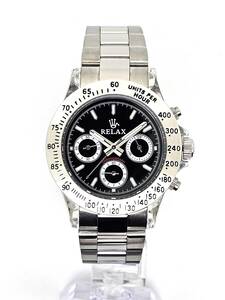 【即決特価】RELAX リラックス 王冠ロ D2-S ゴ カスタム腕時計 クロノ 希少性・人気が高く今後においても素晴らしいお時計 黒文字盤