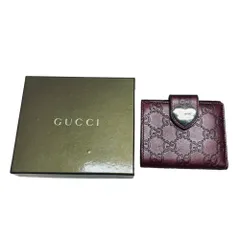 ◆中古品◆GUCCI グッチ マイクログッチ シマ 二つ折り財布 ミニ財布 レザー ハートロゴ ワインレッド・赤系 箱 レディース R77557NI