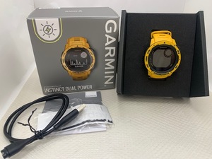 ☆1円スタート☆　【美品】　GARMIN ガーミン INSTINCT DUAL POWER タフネスGPSウォッチ イエロー ◆27928