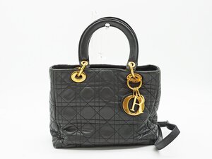 ◇【Christian Dior クリスチャン・ディオール】レディディオール カナージュ 2WAYハンドバッグ ブラック/ゴールド金具