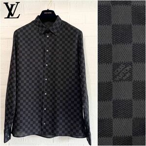 ☆未使用LOUIS VUITTON ルイヴィトン ダミエグラフィット 長袖シャツ ブラック×グレー コットンシャツ メンズ サイズM フランス製トップス