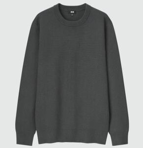 ☆　ユニクロ　UNIQLO　ウォッシャブルストレッチミラノリブクルーネックセーター　チャコールグレー　XL　MENS　コットン サマーセーター