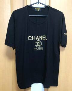 美品！ヴィンテージ CHANELシャネル 黒 Tシャツ 金のロゴ刺繍 レディース サイズ表記なし ノベルティTシャツ