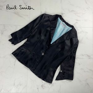 美品 Paul Smith Women ポール・スミス 光沢 シングルボタン 七分袖テーラードジャケット 総裏 レディース 黒 ブラック サイズ40*OC460