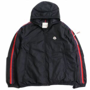 美品●22SS MONCLER モンクレール NECKER ロゴワッペン付き フーデッドダウンジャケット ブラック×トリコロール 4 正規品 メンズ