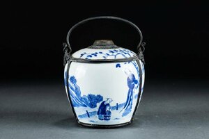 【華】某有名収集家買取品 明時代物 大明宣徳年在銘 中国伝来 人物図染付き茶入 茶煎道具 古美術 骨董品YA230698371-IQ