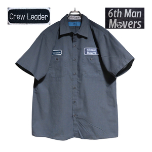 CiNTAS 半袖ワークシャツ size L グレー ゆうパケットポスト可 胸 ワッペン 6th Man Movers 古着 洗濯 プレス済 n03