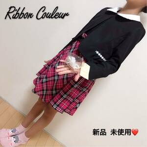 Ribbon Couleur 130ジャケット・ワンピース・コサージュの3点セットブラック 白 ピンクリボン 裏地ありノースリーブタグ付き新品 未使用