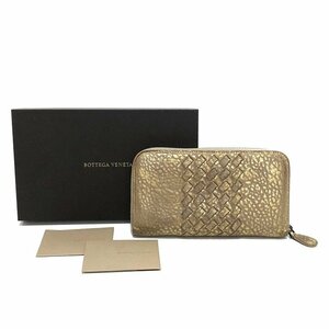 ●【美品 箱付き】ボッテガヴェネタ BOTTEGA VENETA 長財布/am-A-203-5334-7.9/イントレ/ラウンドジップ/レザー/ゴールド系/高級/正規品