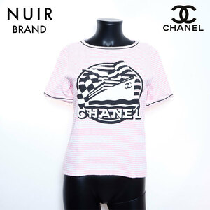 シャネル CHANEL カットソー ボーダー ロゴ パイル地 ピンク