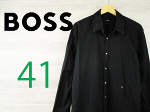 HUGO BOSS●ヒューゴボス＜コットン ストライプ カフス仕様 長袖シャツ＞●M57c