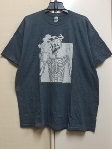 [送料無料](r20a4)2XLスカルドクロコーヒー骸骨イラストusaアメリカ輸入古着半袖プリントTシャツオーバーサイズゆるだぼ