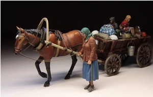 樹脂 模型 フィギュア 馬 市民 戦時中 子ども 女性 セット ジオラマ 1/35 馬車 樹脂製 模型 ミリタリー 未塗装 未組立 農民 H158