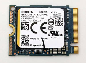 M.2 Type 2230 NVMe SSD 片面 Kioxia キオクシア 旧東芝メモリ SSD 512GB KBG50ZNS512G リード 3,500 MB/s ライト 2,700 MB/s