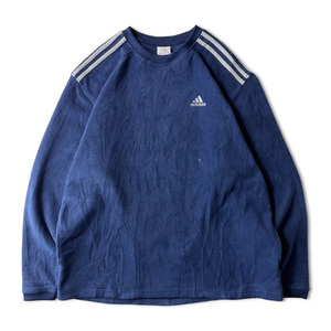 00s adidas 3ライン パフォーマンス ロゴ 刺繍 フリース トップ XL / 00年代 オールド アディダス ネイビー