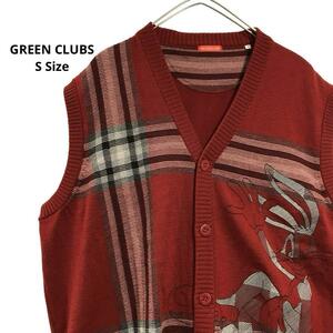 GREEN CLUBS バッグス・バニーベストカーディガン赤メンズL b18