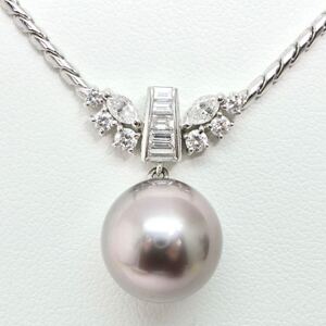 1円〜!!美品!!MIKIMOTO(ミキモト)▲K18 南洋黒蝶真珠/天然ダイヤモンドペンダント▲J 約15.3g 約40.0cm 約11.7mm珠 pearl FB2/FB C241