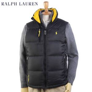 新品 ポロ ラルフ アウトレット Sサイズ ダウン ベスト 黒黄 4923 polo rlph lauren リップストップ