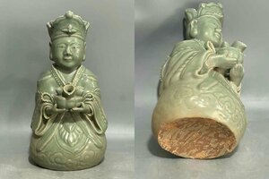 ■観心・時代旧蔵■C125珍品旧蔵 朝鮮 高麗磁 朝鮮古陶磁器 古高麗 李朝時代 高麗青磁人物水壺