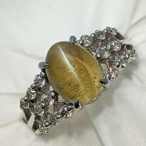 クリソリベルキャッツアイ 3.00ct！！☆ダイヤモンド 0.30ct　リング　K18WG　約12号　4.9g 