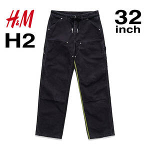 【サイズ：32インチ】H&M H2 HERON PRESTON ヘロンプレストン コラボ H2コレクション キャンバスワーカーパンツ ブラック BLACK