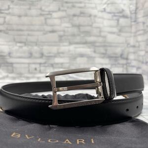 【美品/最高級】BVLGARI ブルガリ ベルト ハトメピン シルバー金具 レザー 本革 ブラック 黒 通勤 通学 ビジネス メンズ 紳士 3センチ幅