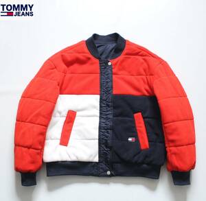 【 TOMMY JEANS トミージーンズ 】中綿 リバーシブル ボンバージャケット L/大きめ MA-1 DM11727 定価\28,600 21年モデル フリース