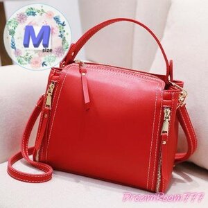 classic デザインステッチ レザー バケツBAG 【レッド M】 革 ハンドバッグ 海外セレブ K-073-2