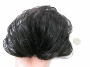 高品質　新品！未使用　夏用頭頂部付け毛ヘア医療用にもナチュラル自然ブラック黒色★自宅で洗える男女兼用耐熱大きめ 健康　送料無料