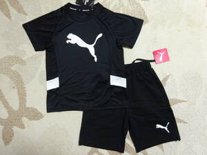 送料込み!!★新品★PUMA プーマ★130★スポーティな雰囲気!!快適素材!!Tシャツ(ブラック/黒)・ロゴハーフパンツ(ブラック黒)★上下★即決