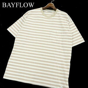 21SS★ BAYFLOW ベイフロー 春夏 ボーダー★ 半袖 ポケット カットソー Tシャツ ポケT Sz.3　メンズ ベージュ × 白　A3T08842_7#D