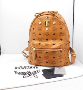 MCM エムシーエム ▲ 美品！ バックパック ヴィセトス柄 スタッズ V6475 ユニセックス キャメル 保存袋 カードあり