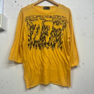 kolor カラー Tシャツ メンズ Tee コットン＆ナイロン イエロー オレンジ ロゴ グラフィック プリント だまし絵 人