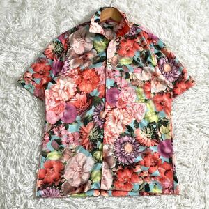 美品 薔薇 バラ 花柄 Paul Smith ポールスミス 半袖シャツ アロハ ローズ ボタニカル フローラル マルチカラー 総柄 派手 フラワー 赤