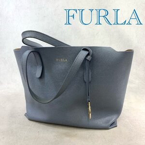 FURLA フルラ BKN7QB0 サリー S スモール トートバッグ ミニ ハンド バッグ レザー ゴールド チャーム レディース ペールブルー 鞄