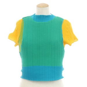 【中古】イッセイミヤケ ISSEY MIYAKE 2024年秋冬 LAYERED COLOR PLEATS TOP プリーツ カットソー グリーン系【表記なし（L位）】