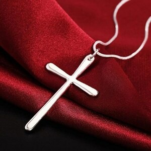 ネックレス シルバー チェーン クロス 十字架 レディース 韓国 ノーブランド シンプル 大ぶり 宝石 信仰 ペンダント 祈り #C389-4