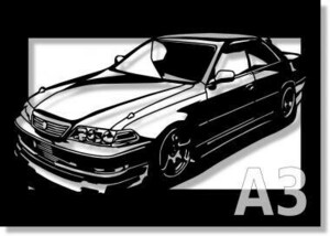 トヨタ(TOYOTA) マークII JZX100の切り絵　【A3サイズ】[C3-113]